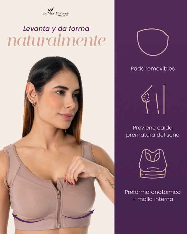 El brasier postquirúrgico negro de Mentoring Medic® está diseñado con compresión estratégica que mejora la recuperación y ayuda a mantener una postura adecuada. Su cierre frontal facilita el uso en etapas tempranas del postoperatorio. Perfecto para cirugías de busto, uso diario o actividad ligera.Posbion Usa