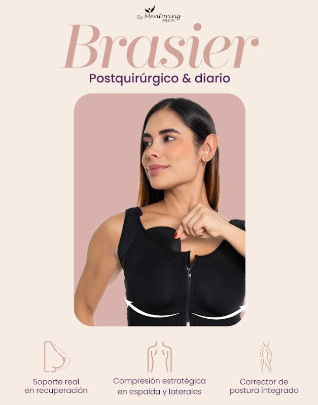 El brasier nude de Mentoring Medic® incorpora pads removibles, preforma anatómica y malla interna que levantan y moldean el busto de manera natural. Previene la caída prematura, ofrece soporte suave y es ideal tanto para recuperación postquirúrgica como para uso diario.